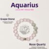 Aquarius Zodiac Bracelet with Rose Quartz and Prehnite beads for heart healing