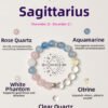 Sagittarius Zodiac Bracelet with Aquamarine, Rose Quartz, Clear Quartz, Citrine and White Phantom Quartz beads