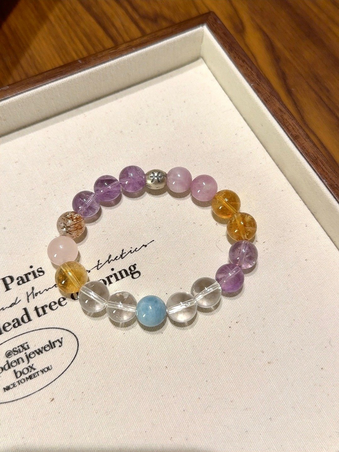 Pisces Zodiac Bracelet with 6 Crystals: Clear Quartz, Amethyst, Kunzite, Yellow Fluorite, Rose Quartz, Aquamarine