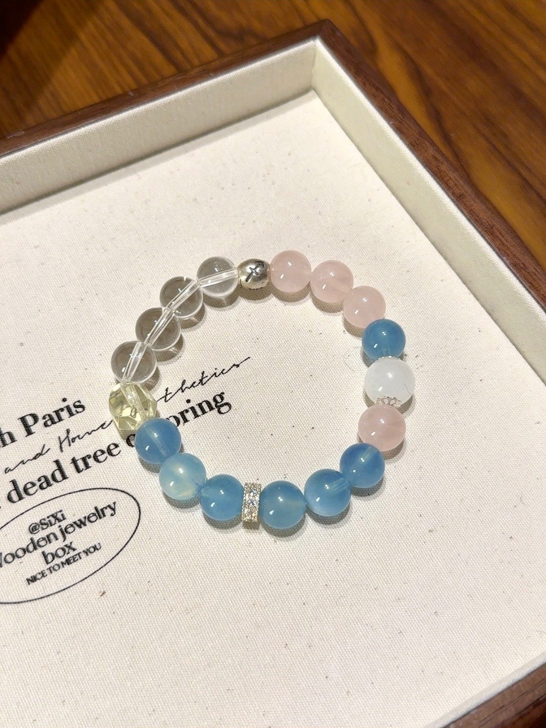 Sagittarius Zodiac Bracelet with Aquamarine, Rose Quartz, Clear Quartz, Citrine and White Phantom Quartz beads