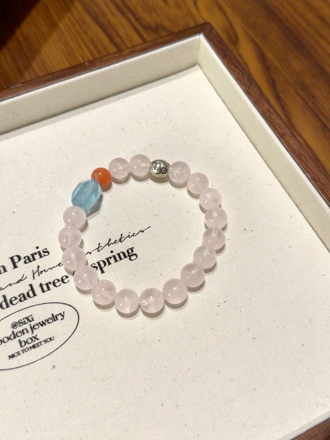 Capricorn Zodiac Bracelet with Rose Quartz, Red Nanhong Agate and Aquamarine beads
