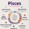 Pisces Zodiac Bracelet with 6 Crystals: Clear Quartz, Amethyst, Kunzite, Yellow Fluorite, Rose Quartz, Aquamarine