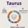Taurus Zodiac Bracelet with Citrine Yellow Fluorite and Aquamarine beads for abundance