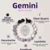 Gemini Zodiac Bracelet with Clear Quartz, Silver Sheen Obsidian, Aquamarine and Kunzite beads