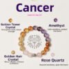 Cancer Zodiac Bracelet with Rose Quartz, Yellow Fluorite, Amethyst and Rutilated Quartz beads