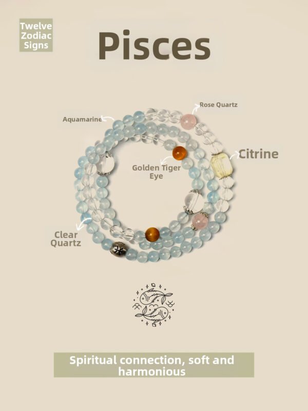 Pisces Zodiac Bracelet with 4 Crystals for Sensitive Souls