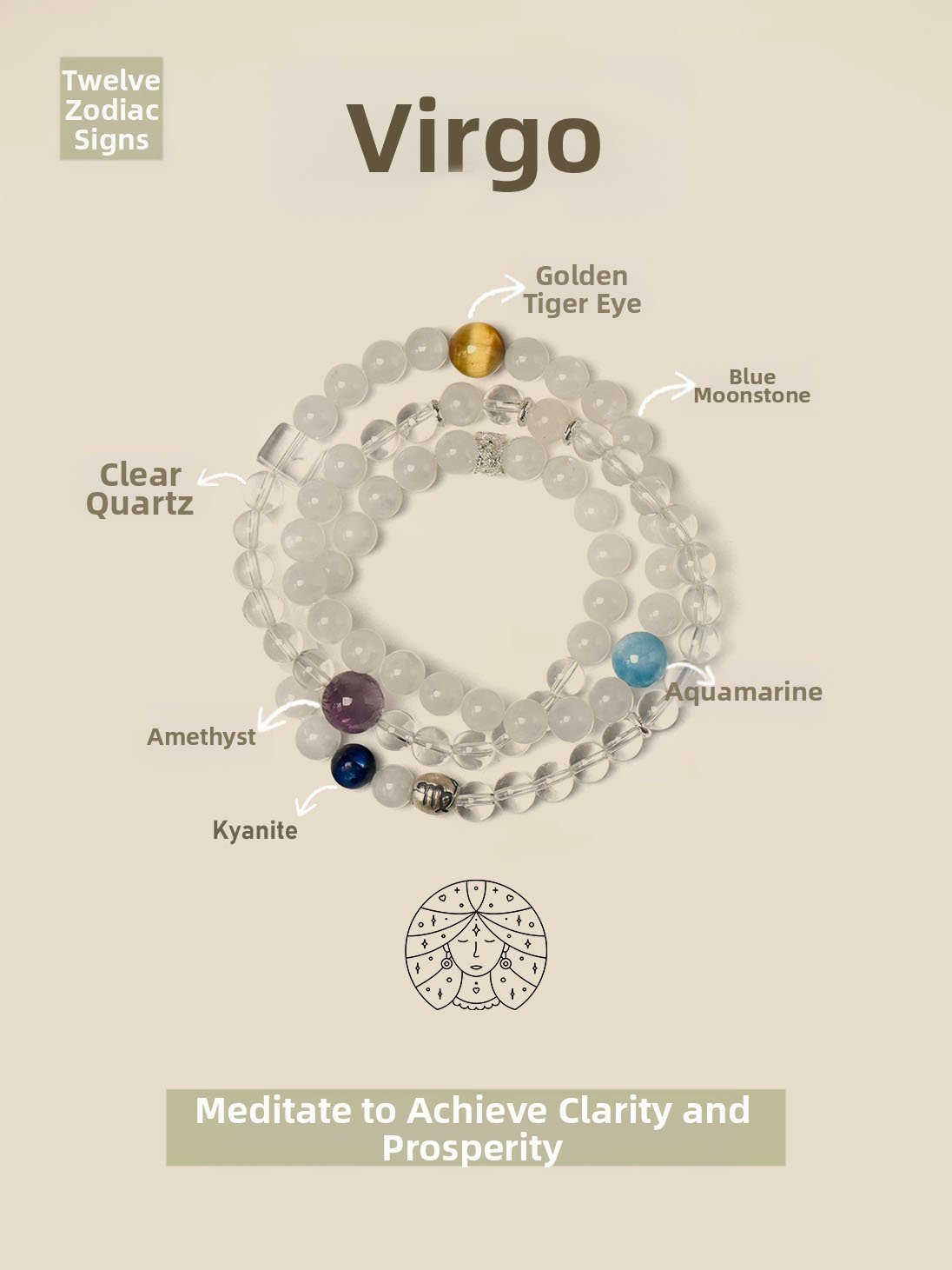 6-Crystal Virgo Bracelet for Mental Clarity & Perfectionist Support
