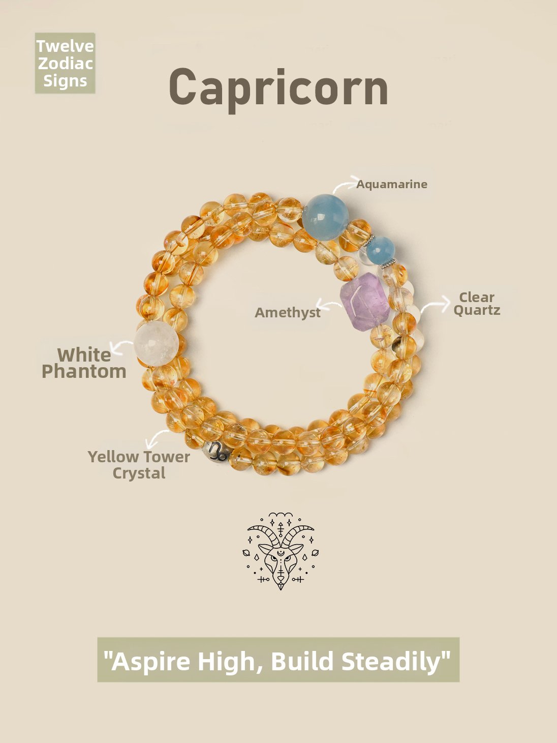 Capricorn Zodiac Bracelet with 5 Crystals for Ambitious Goals